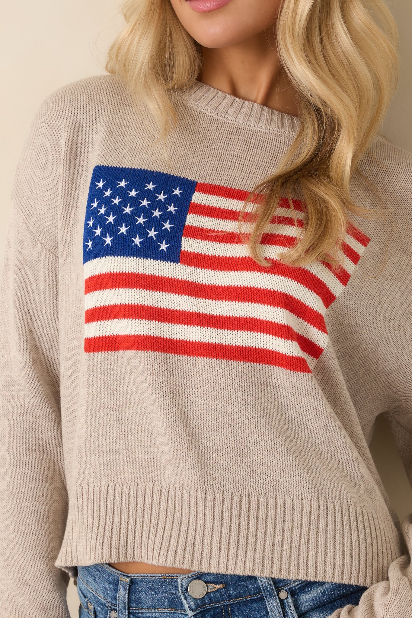 Z Supply Sienna Natural Heather Knit Cotton Patriot Sweater