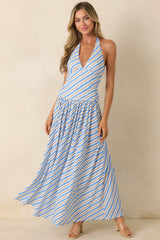 MINKPINK Sancia Blue Stripe Halter Maxi Dress