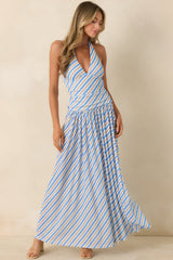 MINKPINK Sancia Blue Stripe Halter Maxi Dress