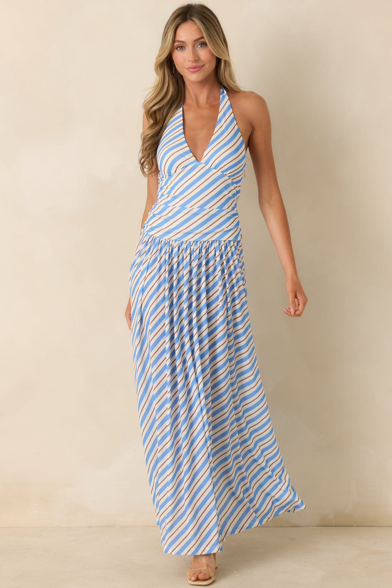 MINKPINK Sancia Blue Stripe Halter Maxi Dress