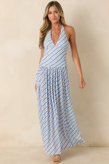 MINKPINK Sancia Blue Stripe Halter Maxi Dress