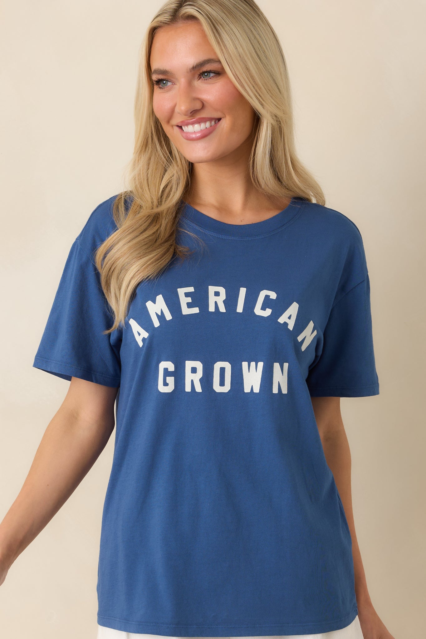 Z Supply American Grown Deep Blue Cotton Boyfriend Tee