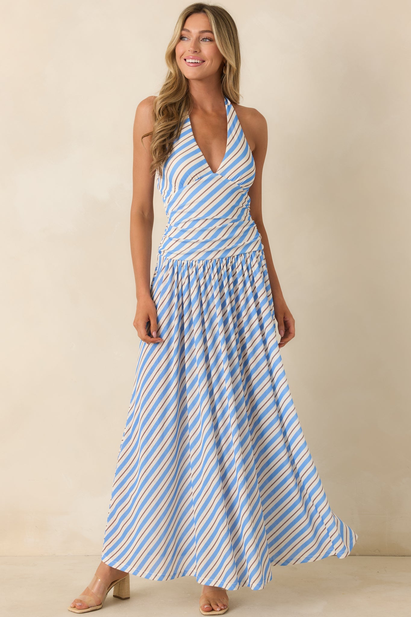 MINKPINK Sancia Blue Stripe Halter Maxi Dress