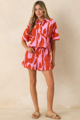 FRNCH Missouri Light Pink & Poppy Red Floral Shorts