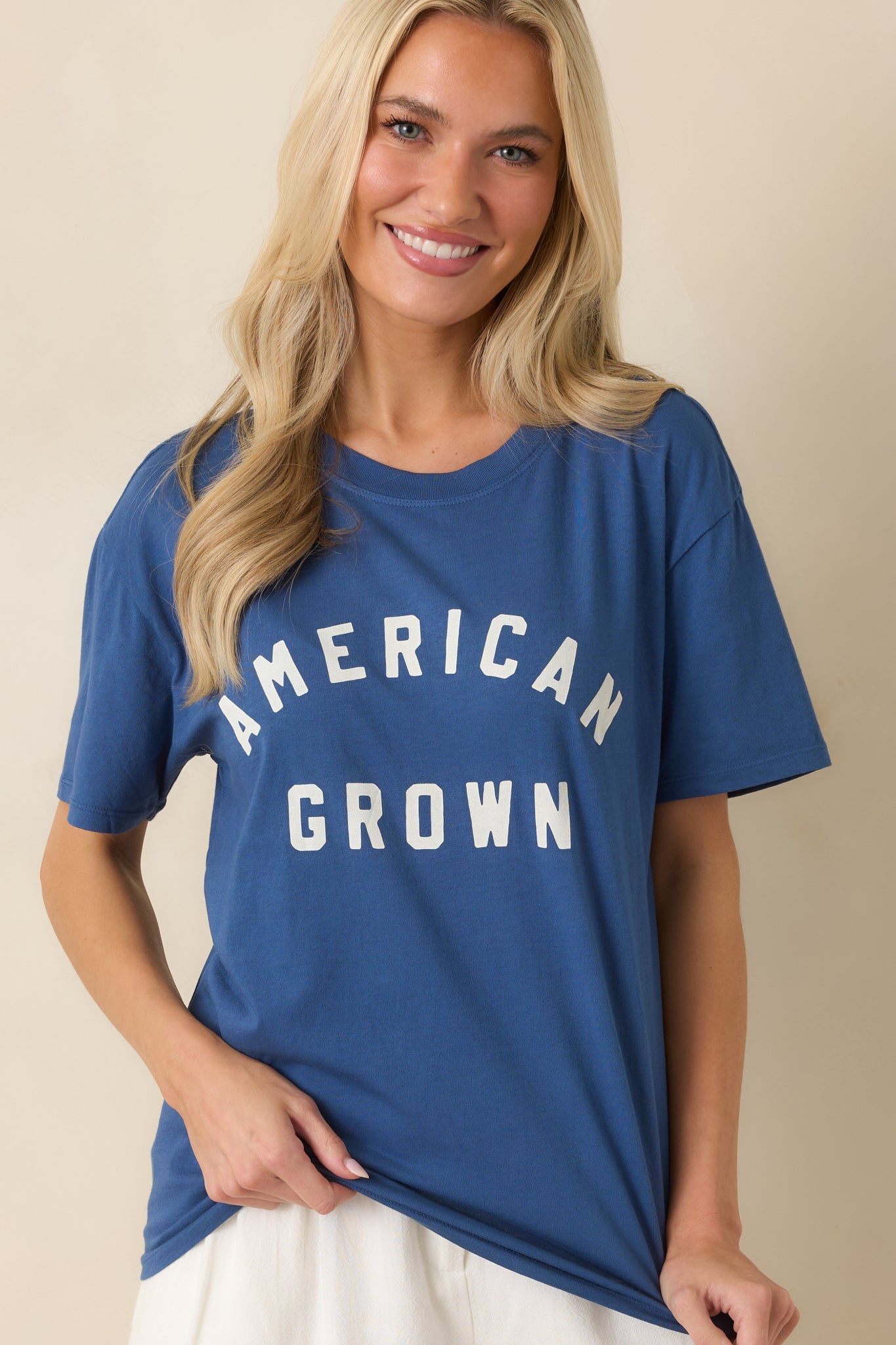 Z Supply American Grown Deep Blue Cotton Boyfriend Tee