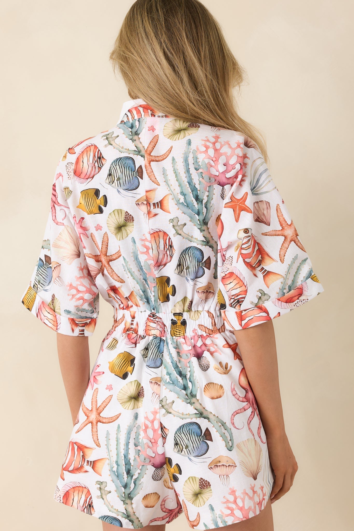 Paradisa Key Largo Multi Cotton Linen Coastal Print Romper
