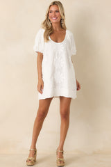 MINKPINK Alessia White Cotton Floral Applique Mini Dress