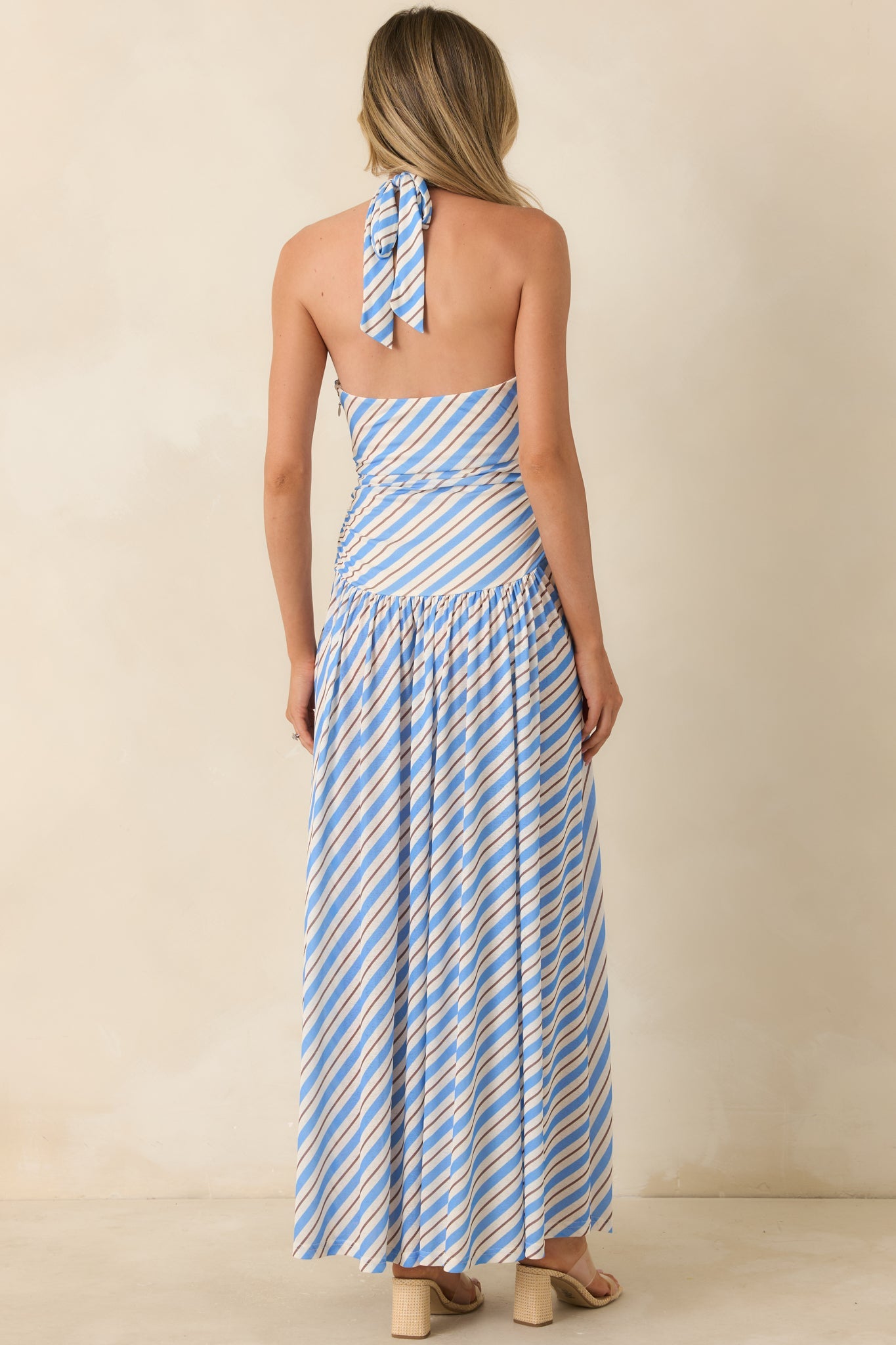 MINKPINK Sancia Blue Stripe Halter Maxi Dress