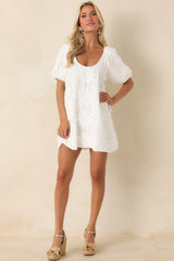 MINKPINK Alessia White Cotton Floral Applique Mini Dress