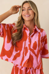 FRNCH Danubea Light Pink & Poppy Red Floral Button Front Shirt