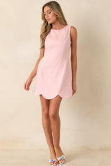 Sweet Deal Light Pink Linen Scalloped Hem Mini Dress