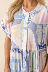 Mallory Passport Print Blue Midi Dress