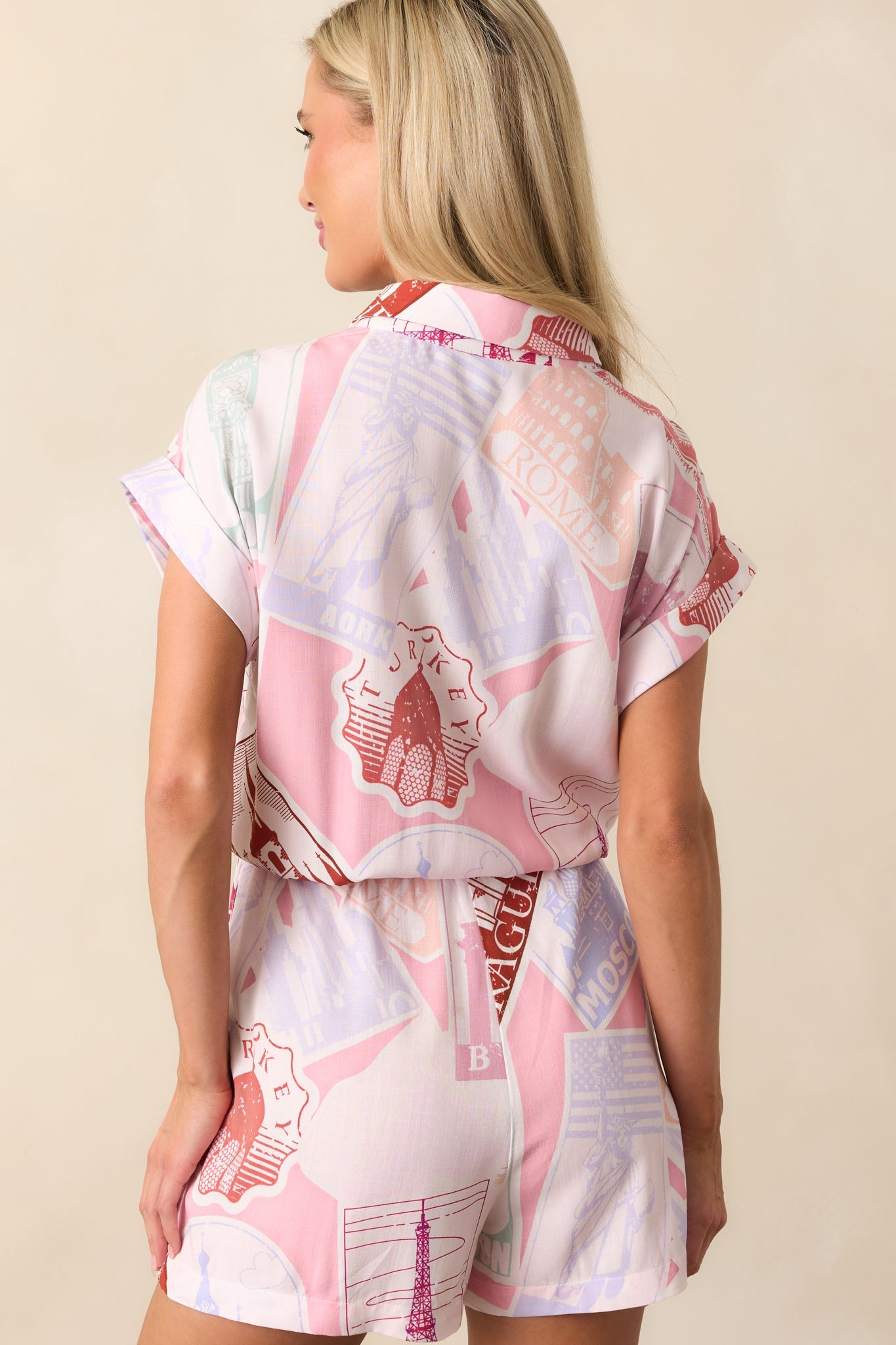 Allie Passport Print Pink Romper