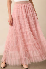 Garden Gathering Dusty Pink Tiered Ruffle Tulle Maxi Skirt