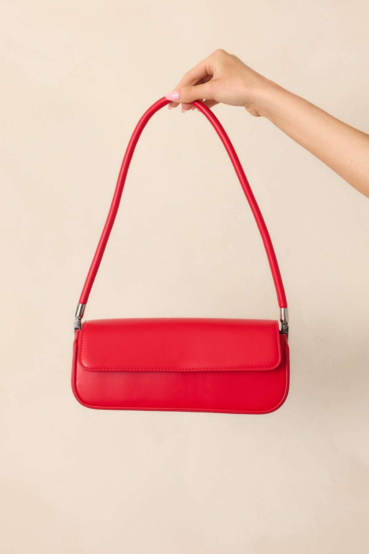 New York Nights Red Faux Leather Baguette Handbag