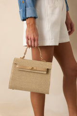 In Full Bloom Natural Woven Tan Handbag