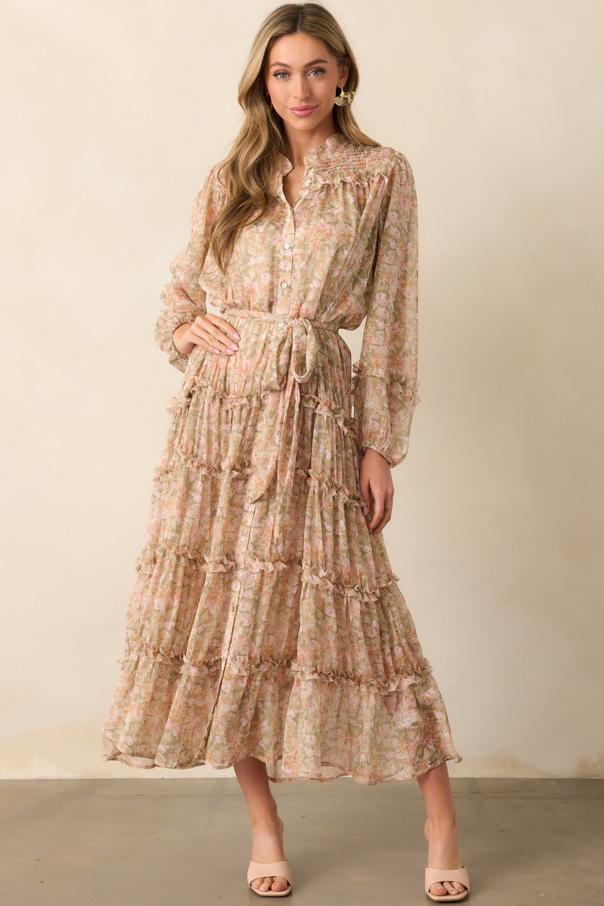 Whisper Of The Wind Blush Floral Long Sleeve Maxi Dress