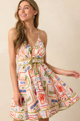 Sweet As Ever Ivory Multi Tropical Print Mini Dress