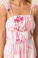 Adair Passport Print Pink Midi Dress