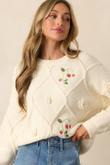 Berry Breeze Ivory Embroidered Sweater