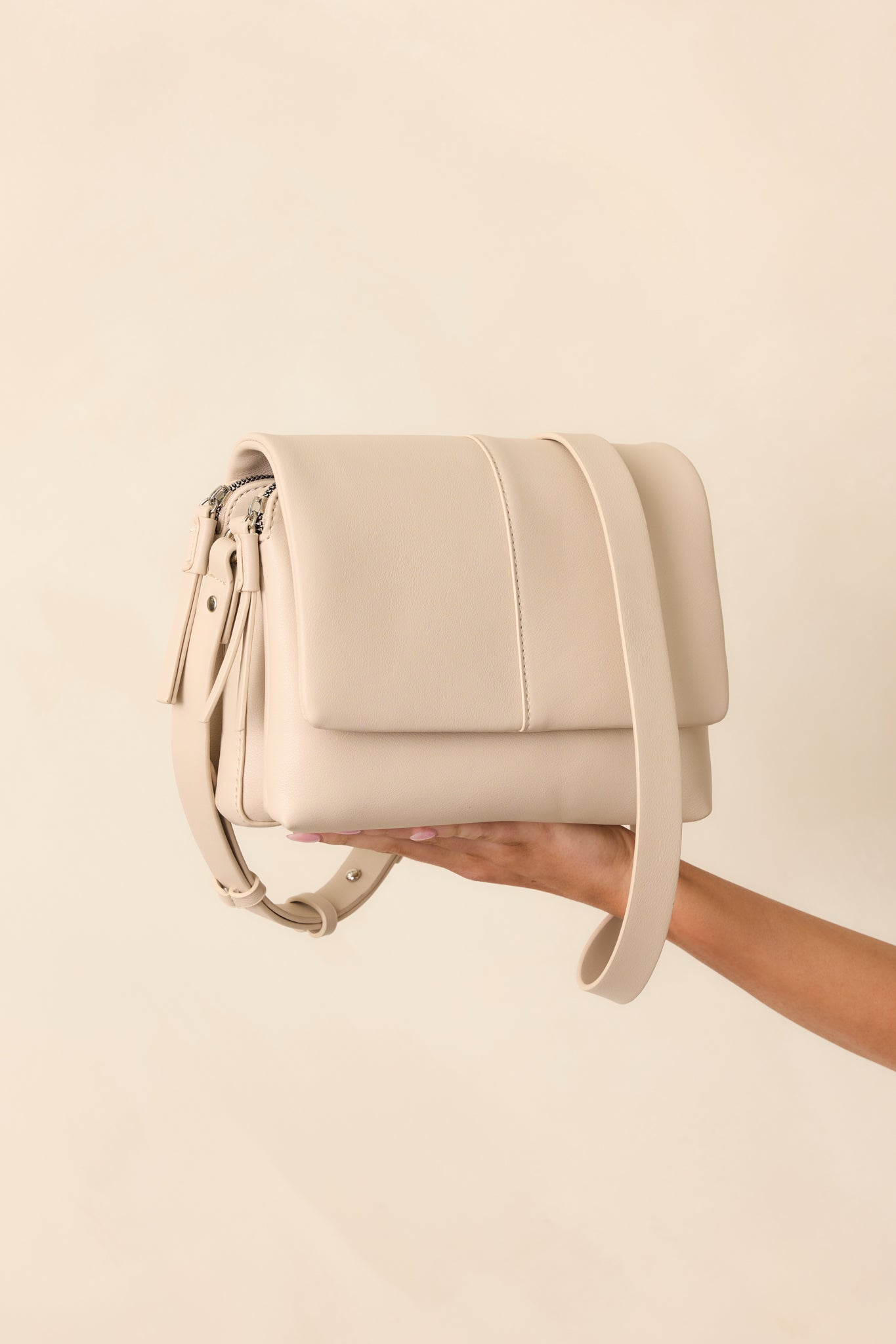 Off The Record Light Beige Faux Leather Crossbody Handbag