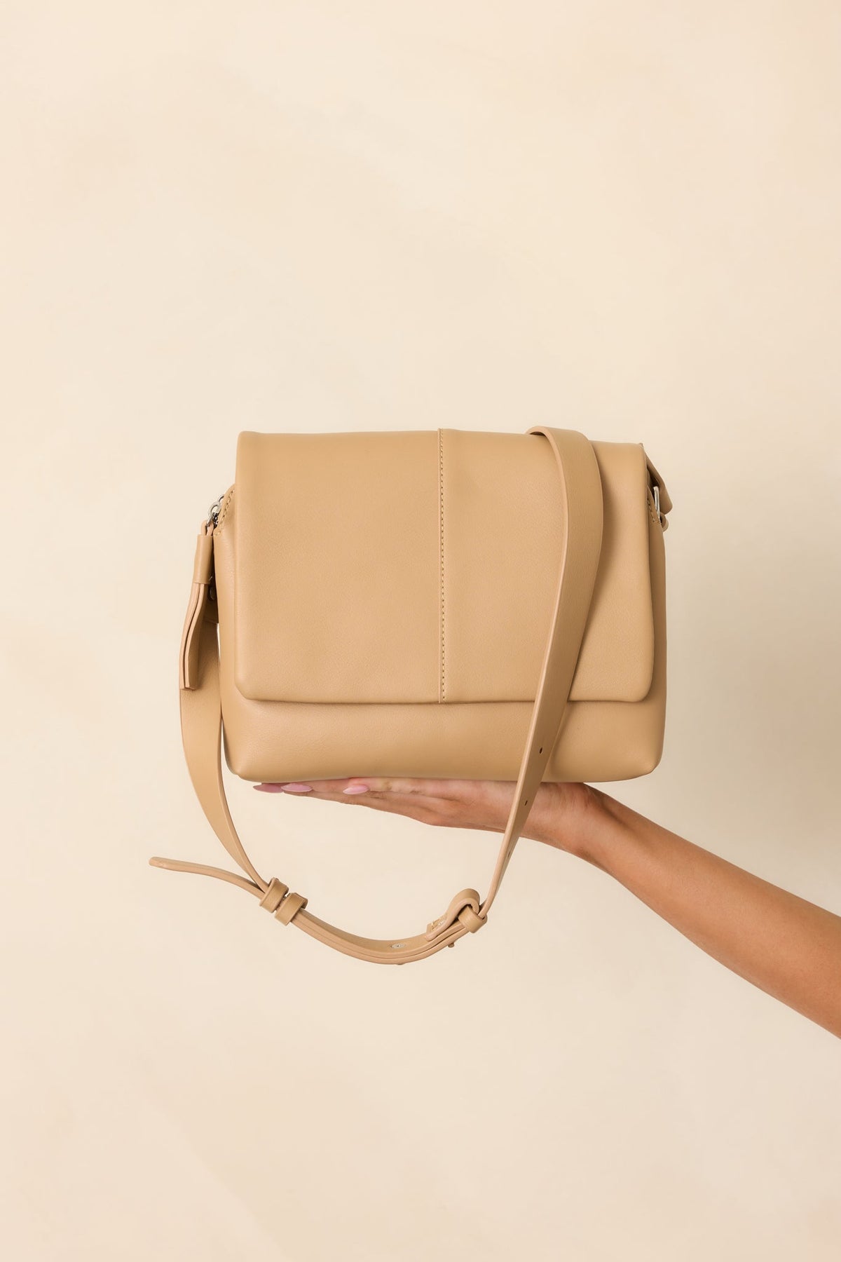 Off The Record Tan Faux Leather Crossbody Handbag