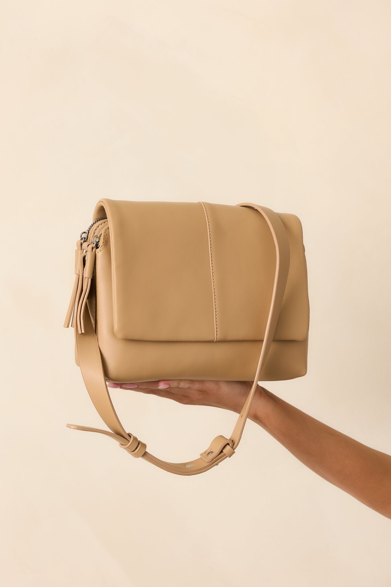 Off The Record Tan Faux Leather Crossbody Handbag