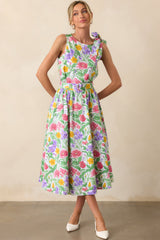Thena Garden Party Floral Cotton Belted Midi Skirt