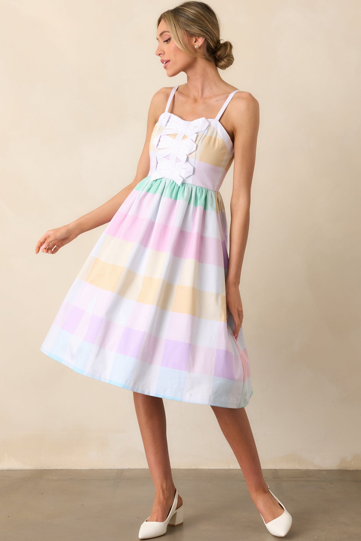 Kensington Easter Soiree Plaid Cotton Midi Dress