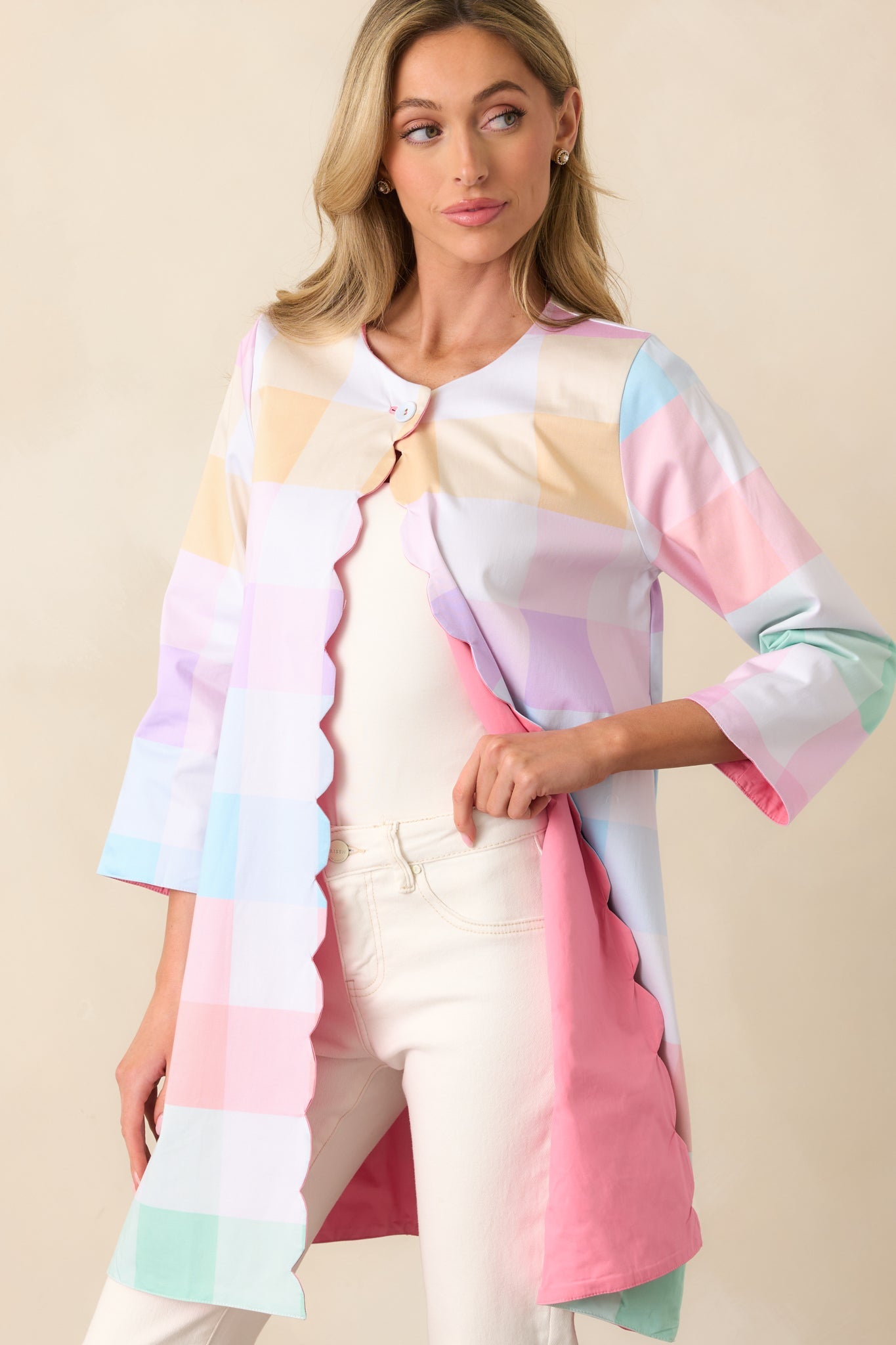Easton Easter Soiree Plaid Scalloped Reversible Cotton Jacket
