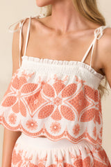 Slow Days Ahead Orange Floral Cotton Scallop Hem Crop Top