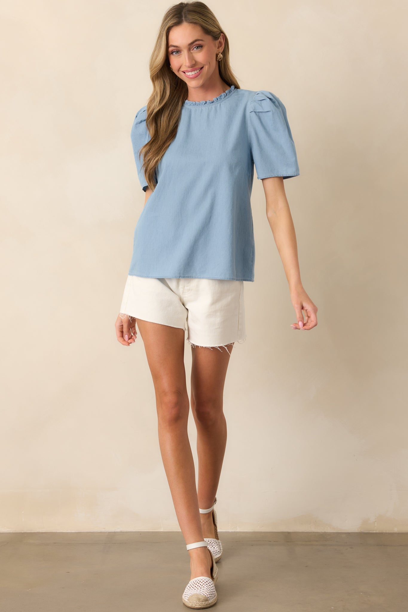 Through The Chaos Light Wash Chambray Cotton Top