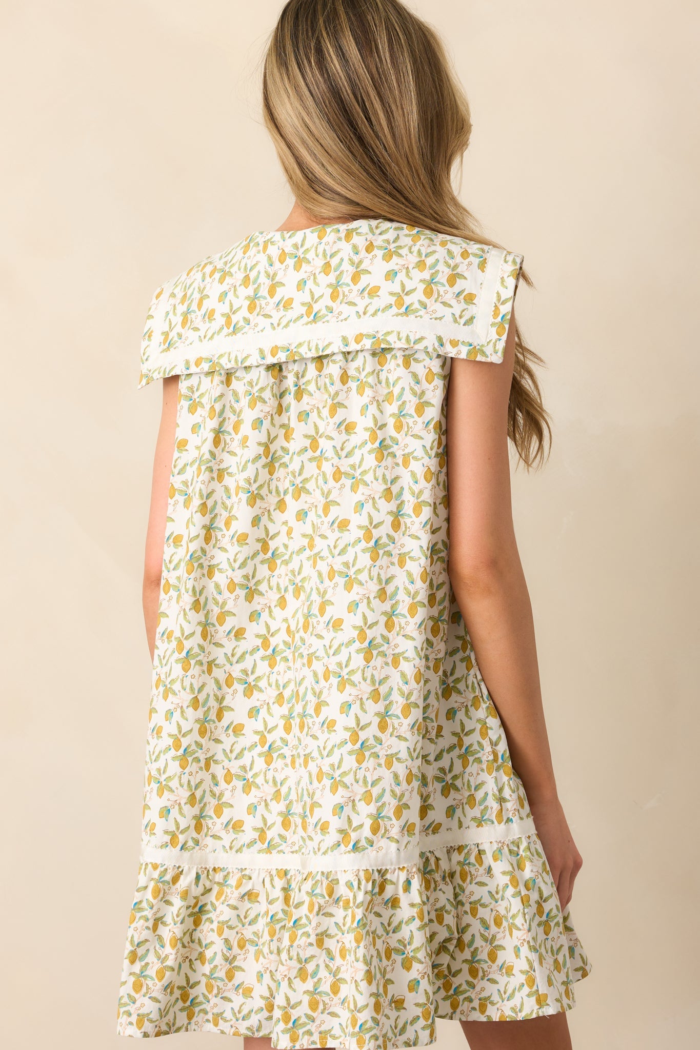 On A Whim Light Green Lemon Print Cotton Mini Shirt Dress