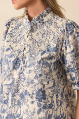 The Gift Of Time Blue Cotton Toile Half Sleeve Top