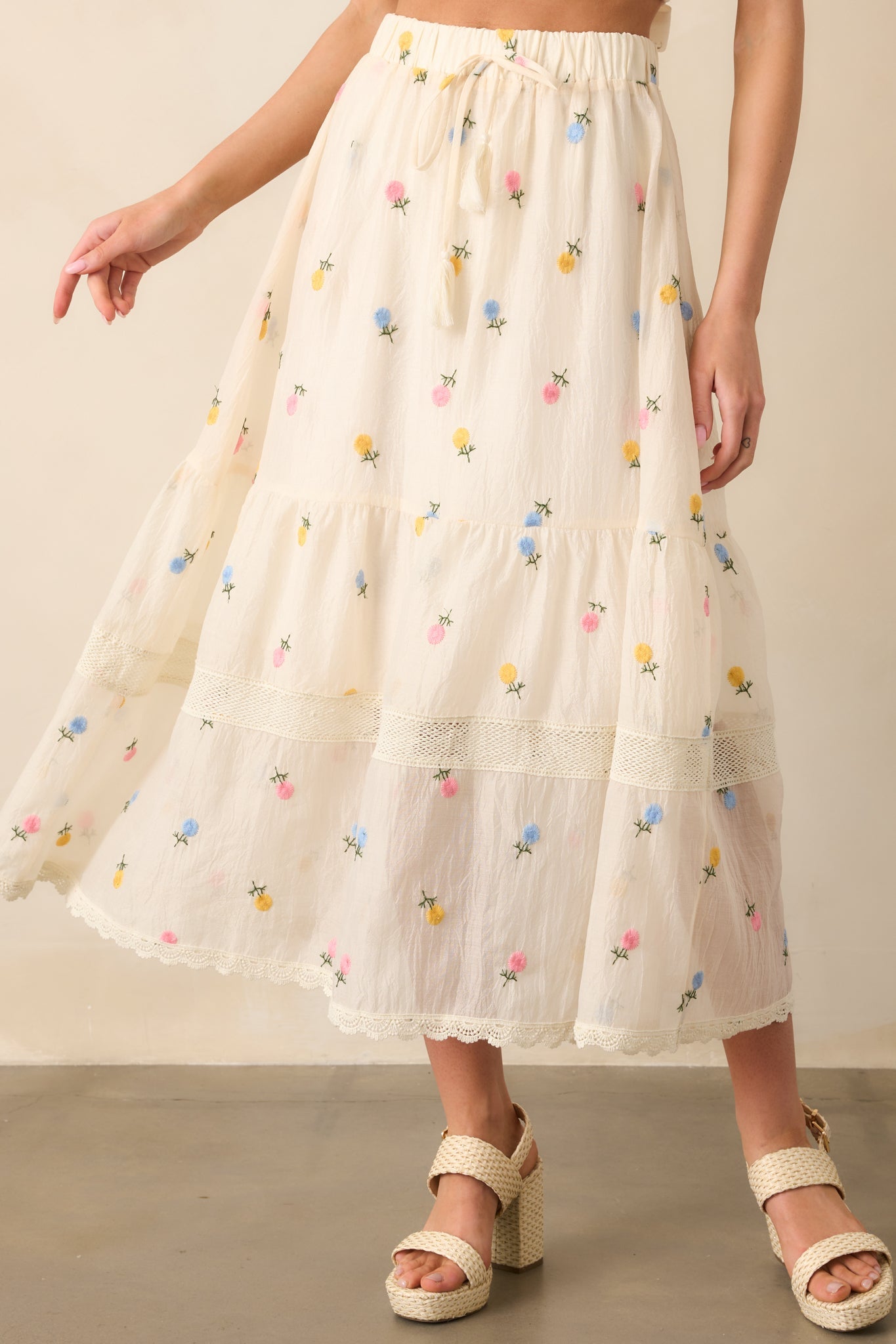 Something Like Magic Ivory Floral Embroidered Maxi Skirt