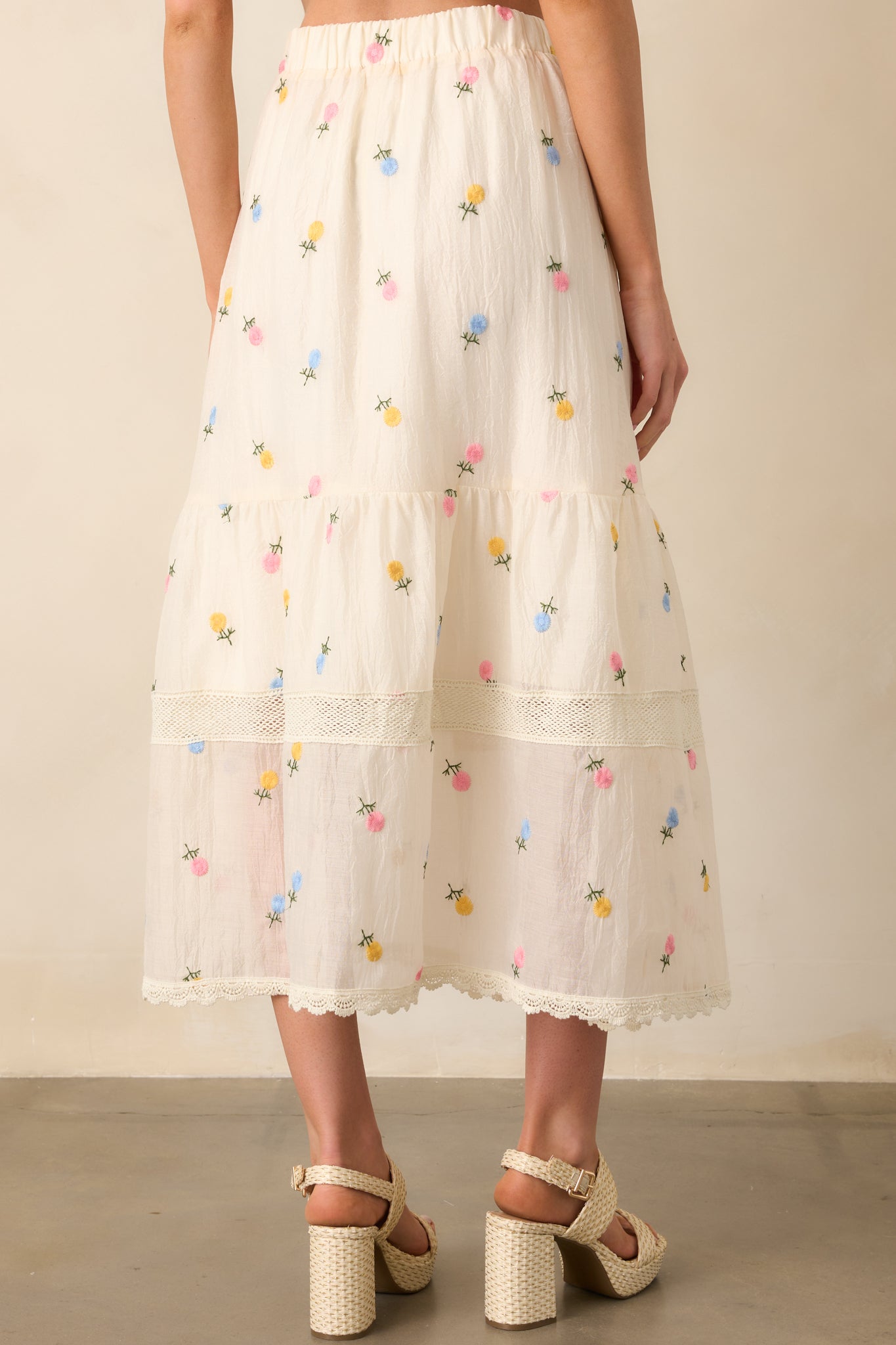 Something Like Magic Ivory Floral Embroidered Maxi Skirt