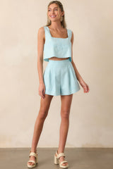 Darling Delight Light Blue Scallop Embroidered Shorts