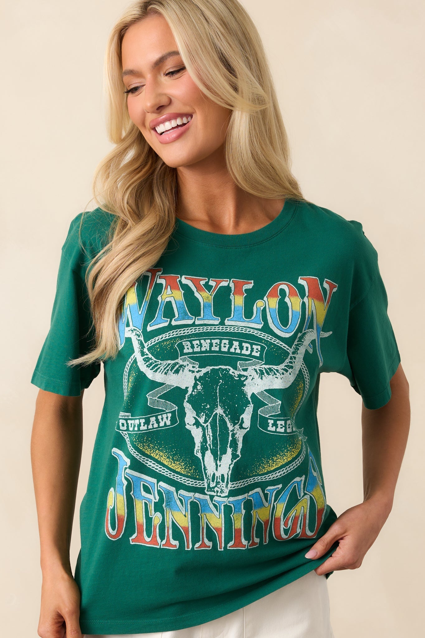 Waylon Jennings Hunter Green Outlaw Legend Boyfriend Tee