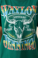 Waylon Jennings Hunter Green Outlaw Legend Boyfriend Tee