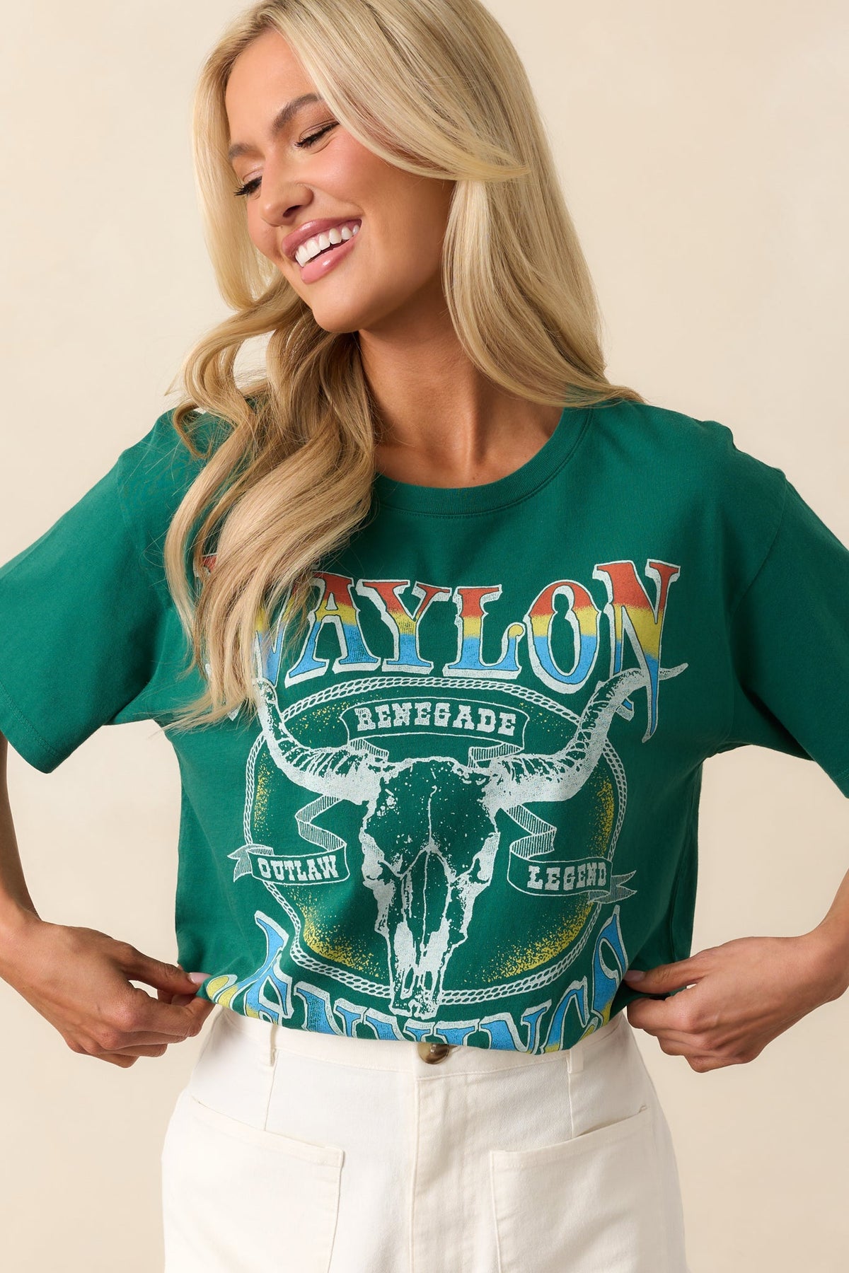 Waylon Jennings Hunter Green Outlaw Legend Boyfriend Tee