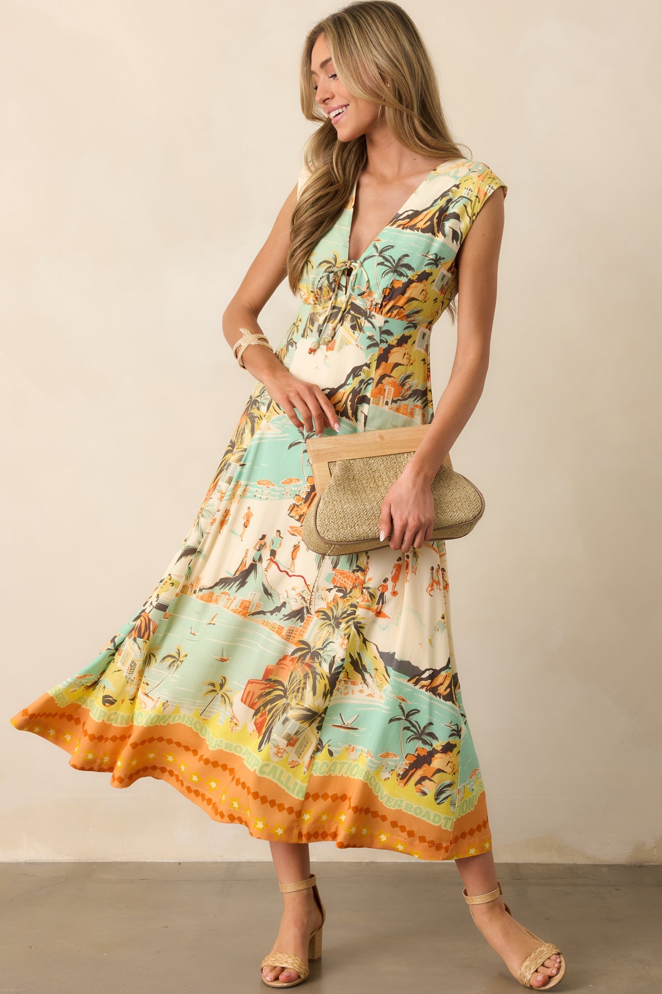 MINKPINK Yellow Green Vacanza Midi Dress