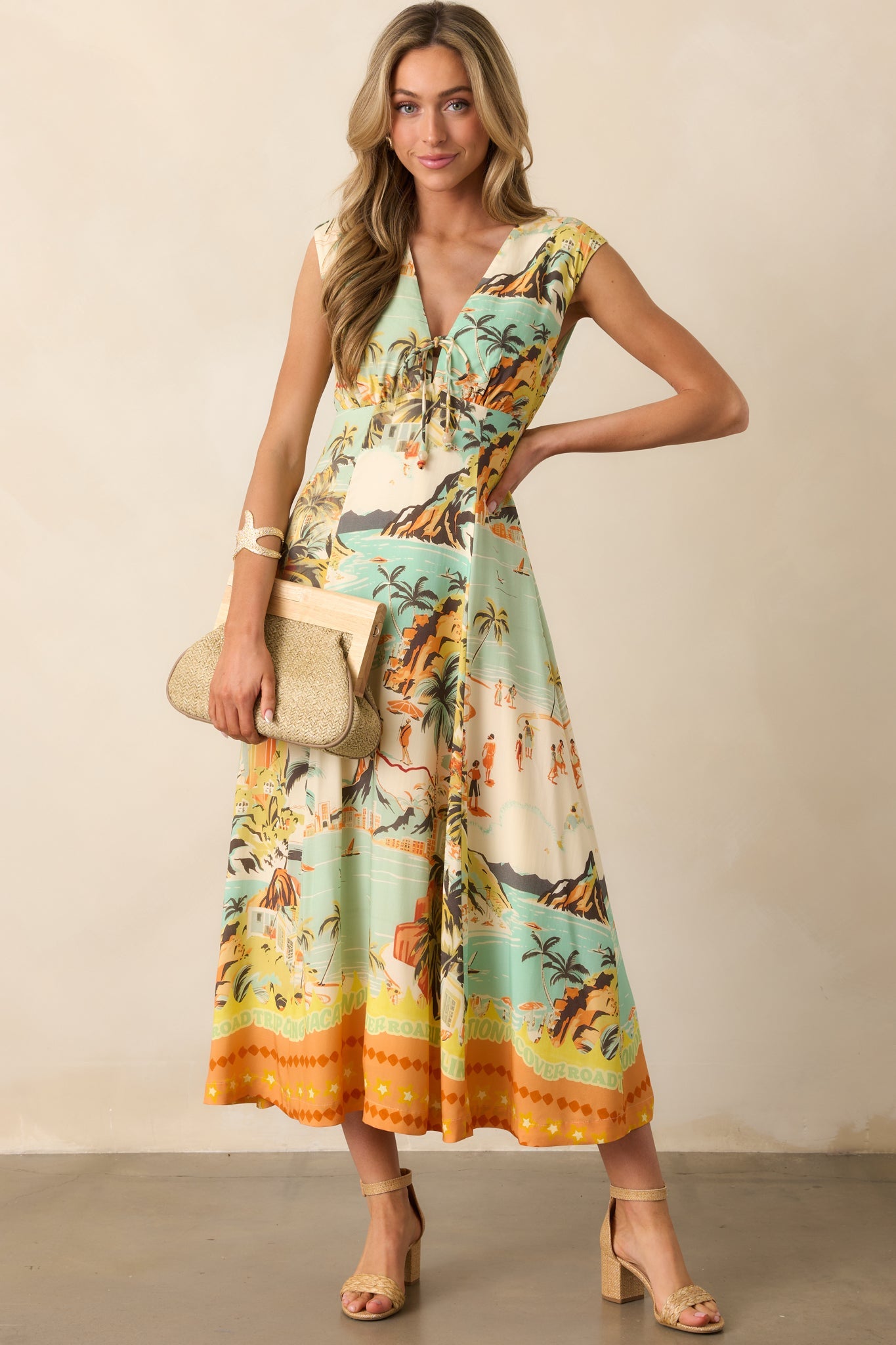 MINKPINK Yellow Green Vacanza Midi Dress