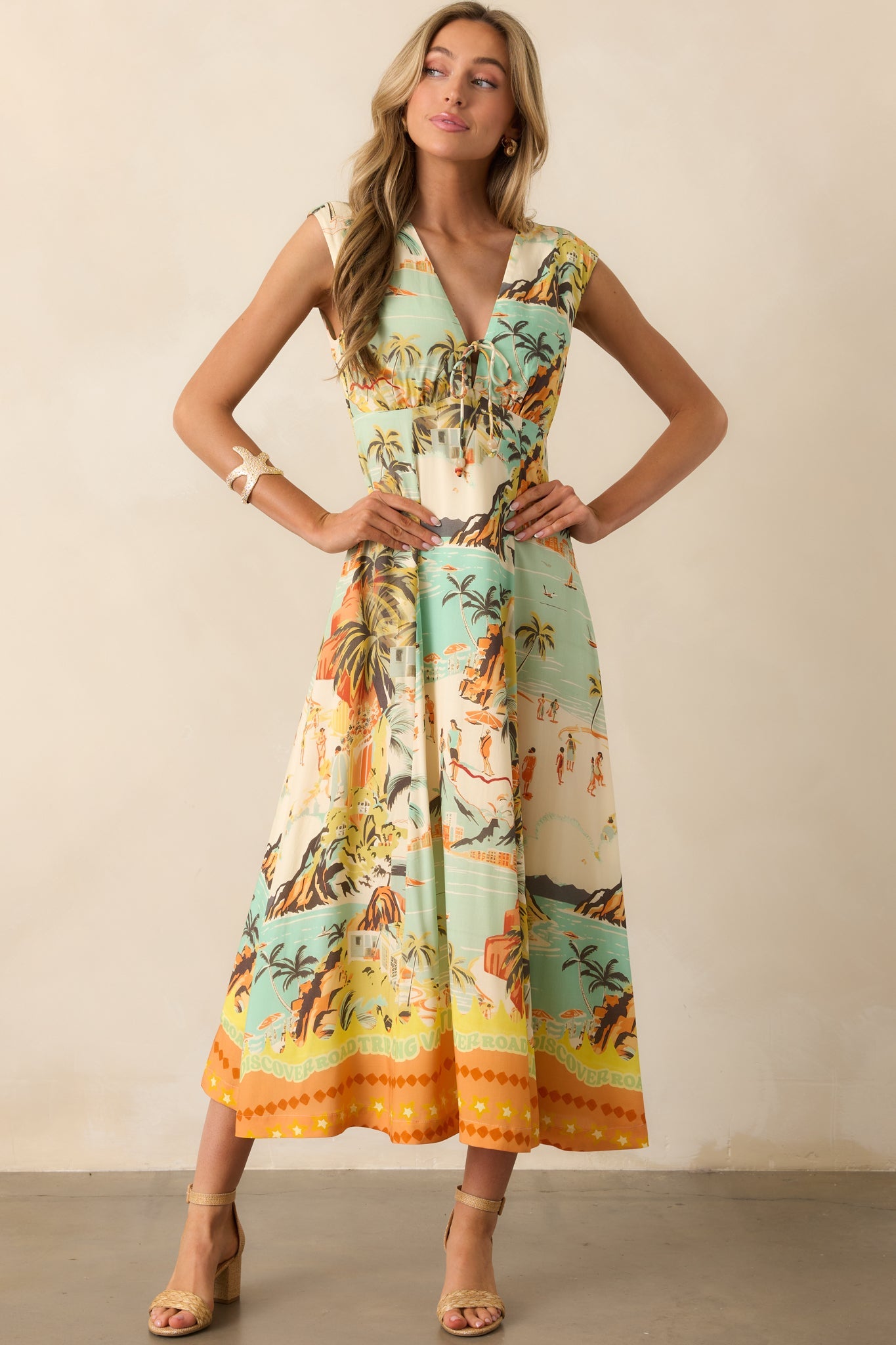 MINKPINK Yellow Green Vacanza Midi Dress