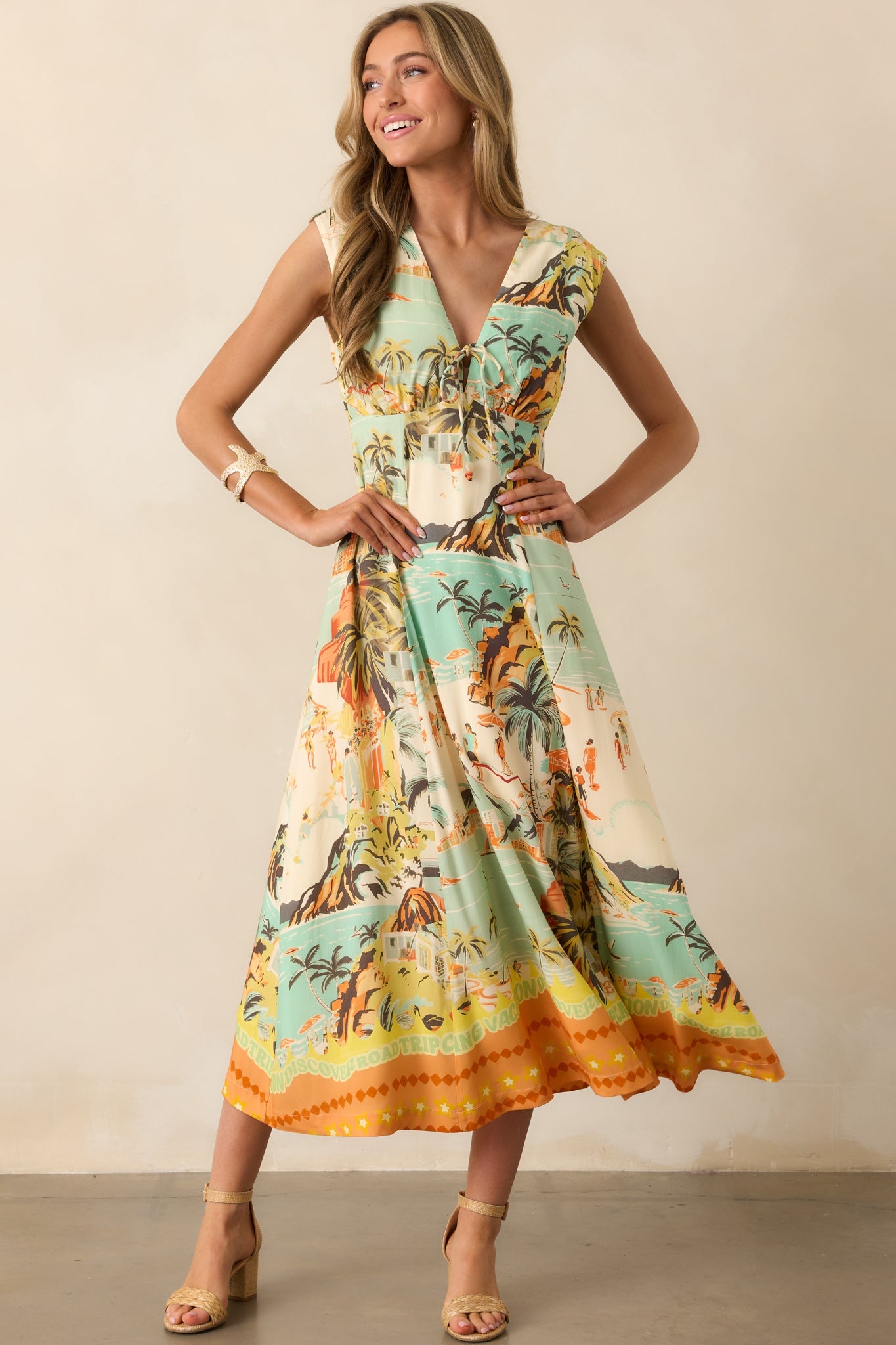 MINKPINK Yellow Green Vacanza Midi Dress