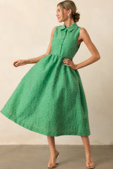 Said And Done Green Floral Jacquard Midi Shirt Dress