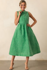 Said And Done Green Floral Jacquard Midi Shirt Dress