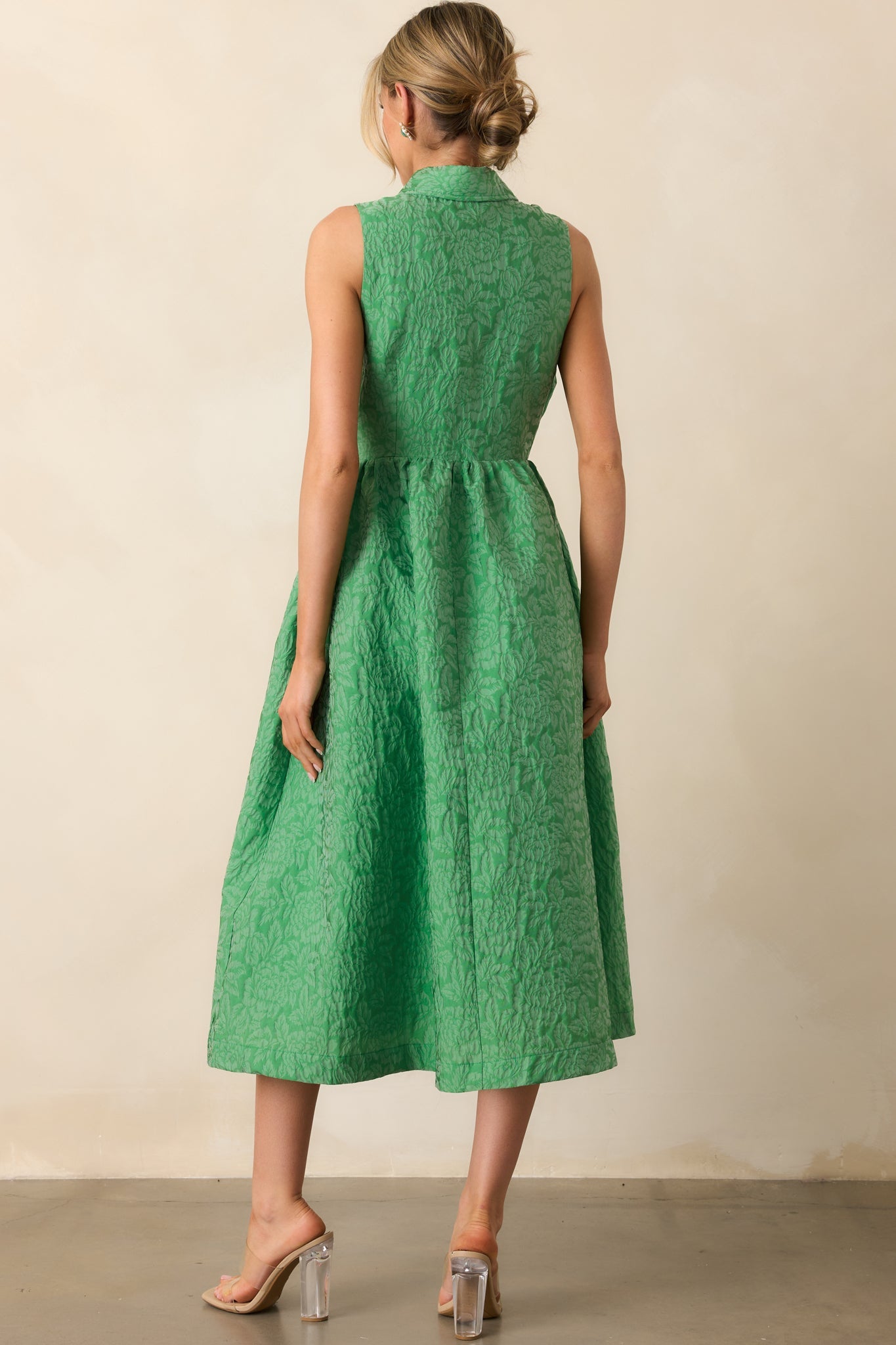 Said And Done Green Floral Jacquard Midi Shirt Dress