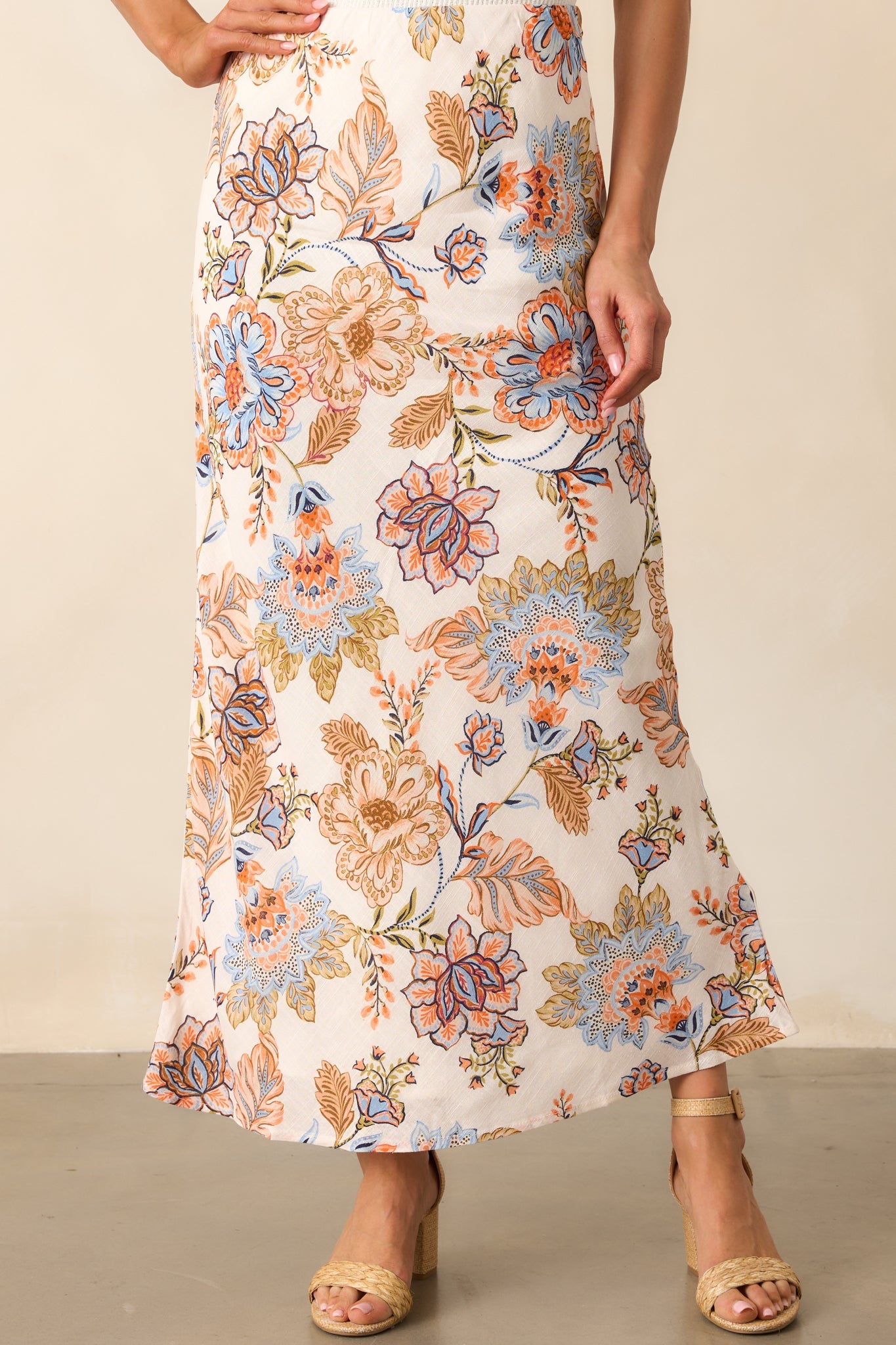 MINKPINK Ivory Floral Marceline Bias Midi Skirt
