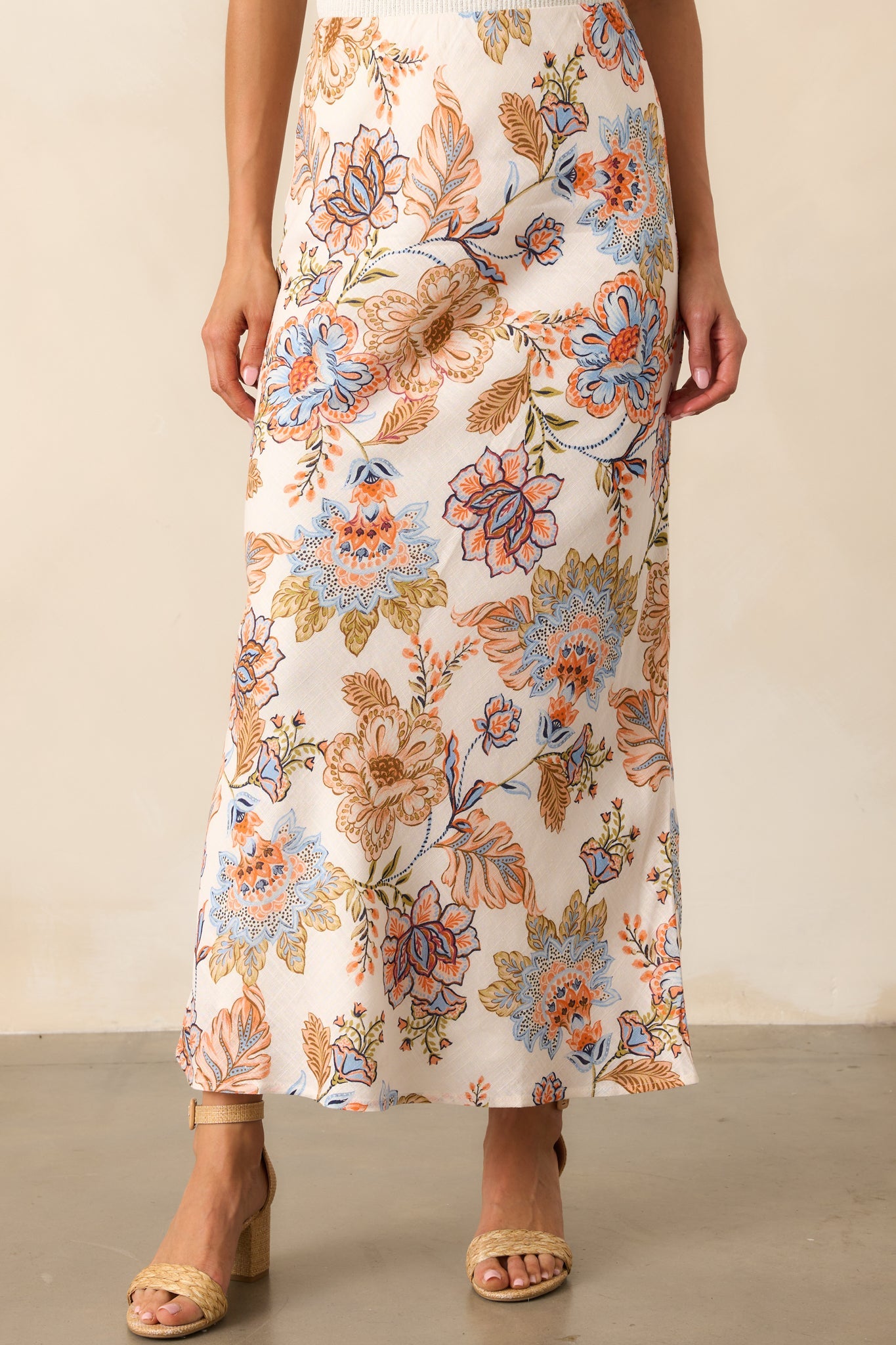 MINKPINK Ivory Floral Marceline Bias Midi Skirt