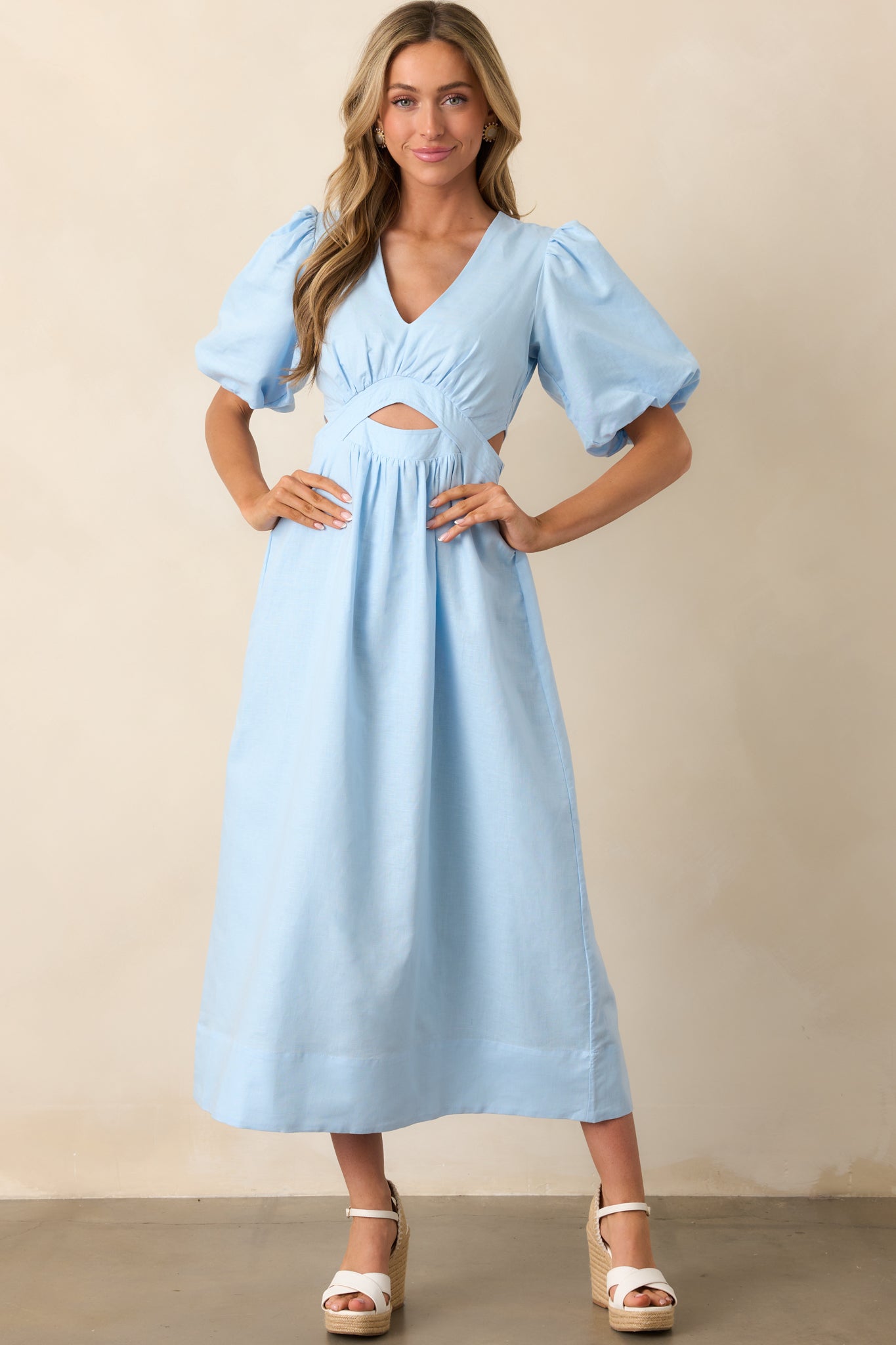 MINKPINK Sky Blue Pandora Puff Sleeve Midi Dress